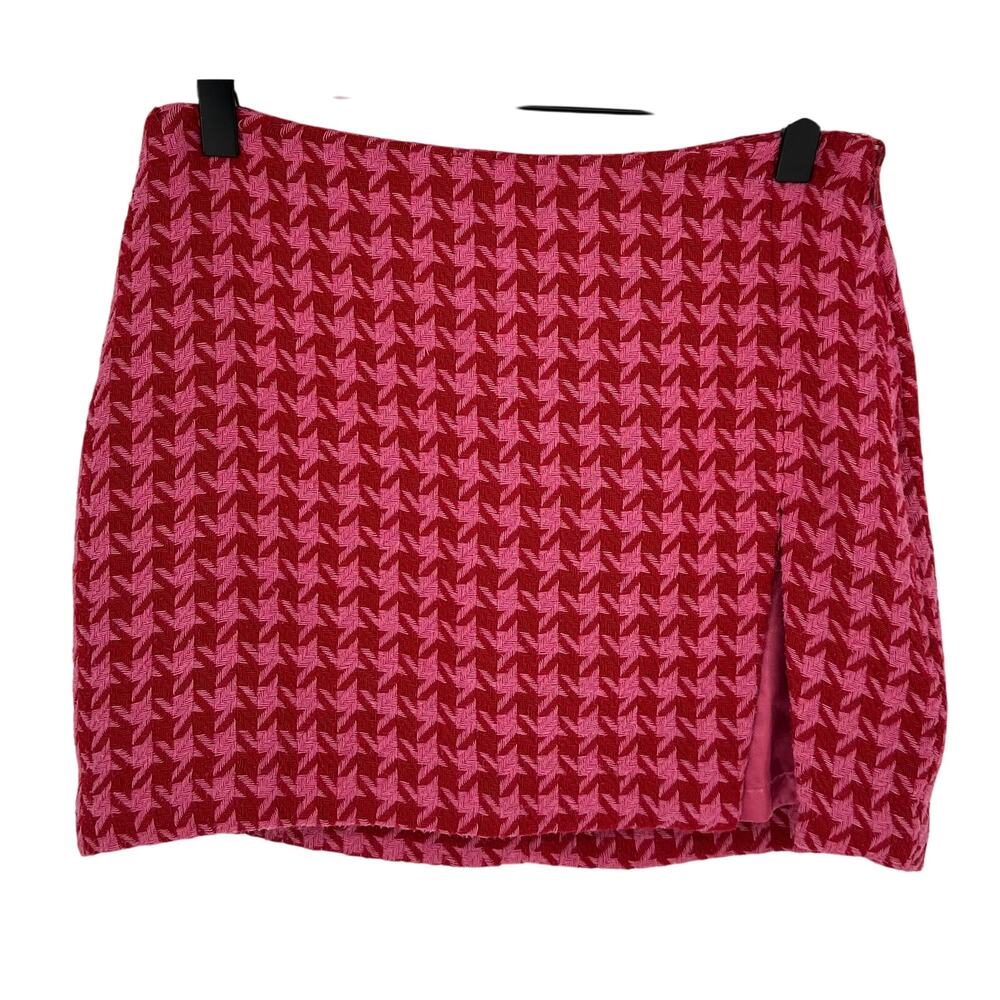 AFRM Melody Herringbone Mini Skirt Women M Red Pink Revolve Academia Tweed Short - Picture 3 of 10